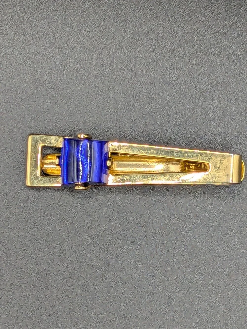 Gold Tie Clip with Blue Enamel Accent